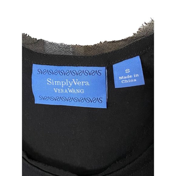 New Simply Vera Vera Wang Black Tshirt with‎ chiffon sleeves Sz S - Picture 2 of 9